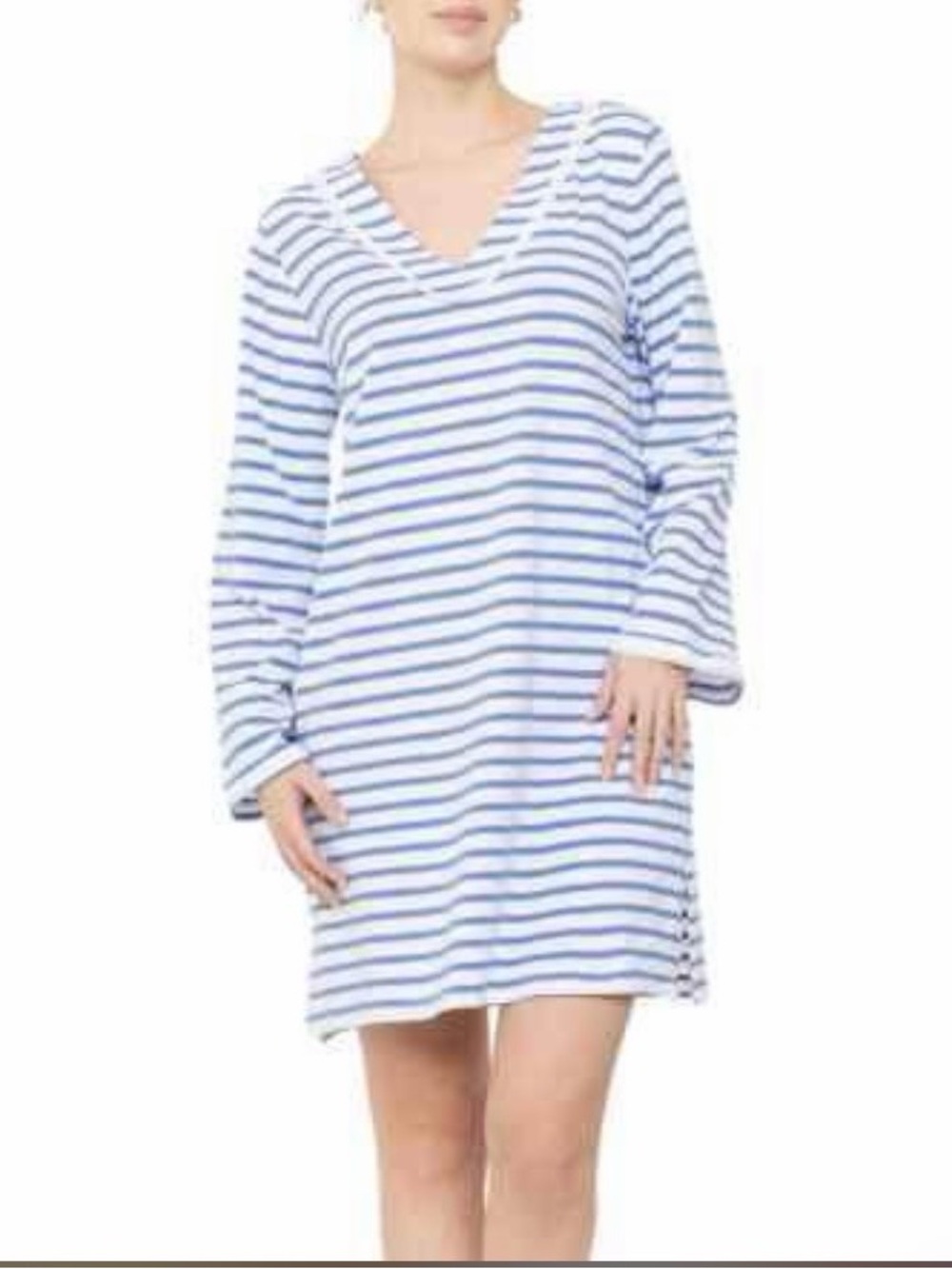 Coolibar Blue & White Striped V-Neck Cover-Up